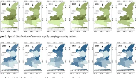 Figure 3. Spatial distribution of environmental quality carrying capacity indices. 