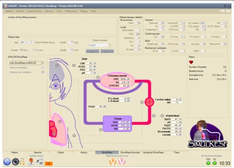 Figure 3 Example of a platform for development of an explicit computerized protocol dedicated to the management of mechanicalventilation in children with acute lung injury that includes a virtual patient (named SimulResp) connected to a platform where rulesare implemented (personal data).