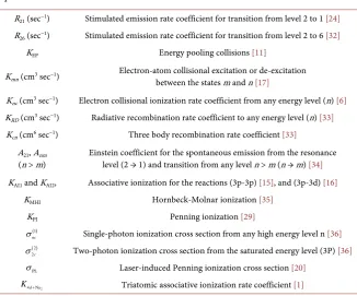 Table 1. Definition of the rate coefficients and cross sections appeared in the rate equations