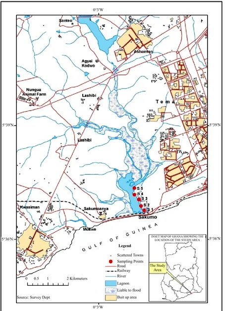 Figure 1. Map showing the catchment area of Sakumo Lagoon. 