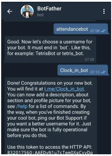 Fig 1: This captures a successful bot creation and registration.  