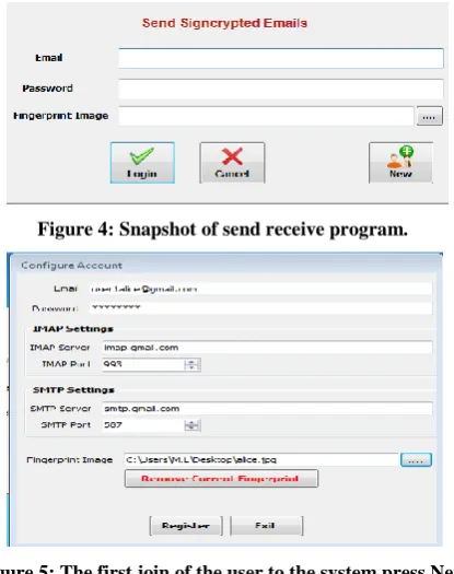 Figure 6: The user that already registers on the KGC enters his Email ID, password, and his finger print image, then press log in button