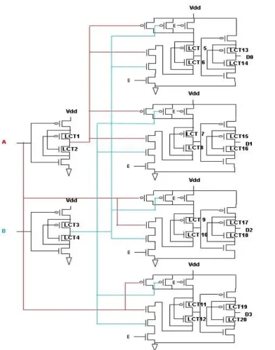 Fig.3. LECTOR based 2:4 CMOS Decoder 