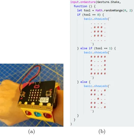 Figure 3: (a) A micro:bit watch form-factor wear-able for playing the rock/paper/scissors game