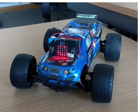 Figure 5: A micro:bit-based vehicle controlled wire-lessly by a second micro:bit.