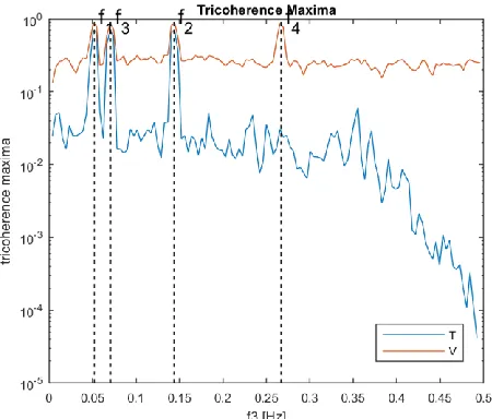 Figure 2 Image of V-tricoherence for f3 = 0.0508 Hz for Case  SIN1. 