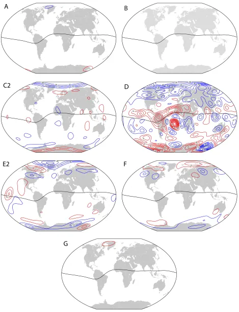Fig. 3.Difference in the Z component of the magnetic ﬁeld between each DGRF-2005 candidate model and the mean model MABG (i.e