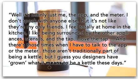Figure 3. Extracts from the interview with the kettle. In this part of the dialogue the kettle is discussing who it talks to, and whether or not they are friends