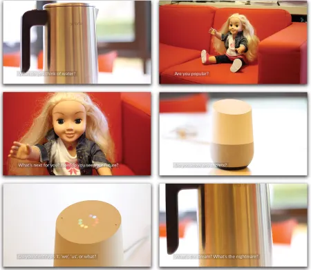 Figure 1. IoT devices used in the workshop as they appeared in a prompting video suggesting questions that one might ask them