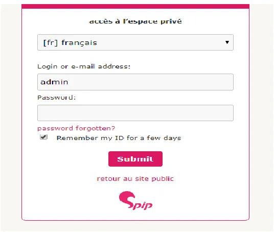 Figure 2: SPIP login Interface 