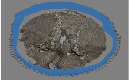 Figure 5 The dense reconstruction of the drainage outlet. The blue rectangles show each camera position