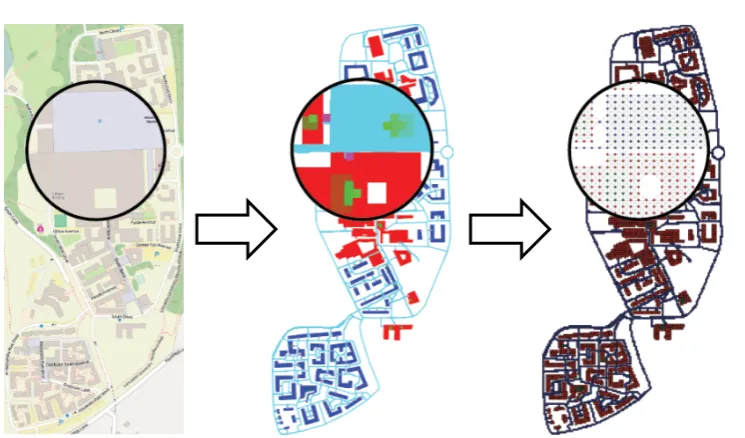 Figure 3.11: The basis for synthetic analytics are regular maps (left), which are annotated in asubsequent process (middle) and automatically transformed into a graph-based structure (right).