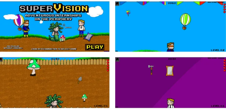 Figure 1: Sup erVision’s four different game scenes that require using peripheral vision to play