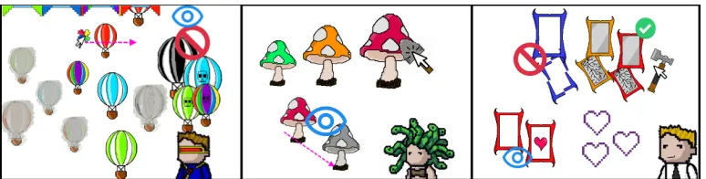 Figure 2: Sup erVision elements and instructions. (Left) The Cyclops’ game. (Center) Medusa’s game