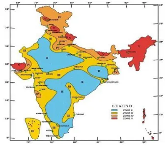 Fig 1.1 seismic zones at different areas in India 