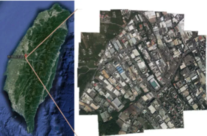 Figure 1. Location of the test area in Taiwan and its image  coverage 