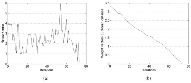 Figure 1: Analysis of the learning process with the parameters A + = 1.2 and A − = 0.5:
