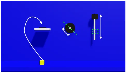 Figure 1: The three interactions used for the study. Left: acube that participants placed on the drop area