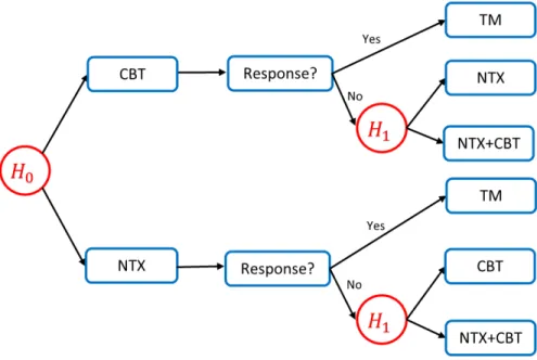 Figure 1.1 gives a schematic of a possible DTR in the alcohol dependence example. This DTR consists of two decision rules: the first decision rule prescribes the initial treatment based on the baseline information H 0 and the second decision rule use inter