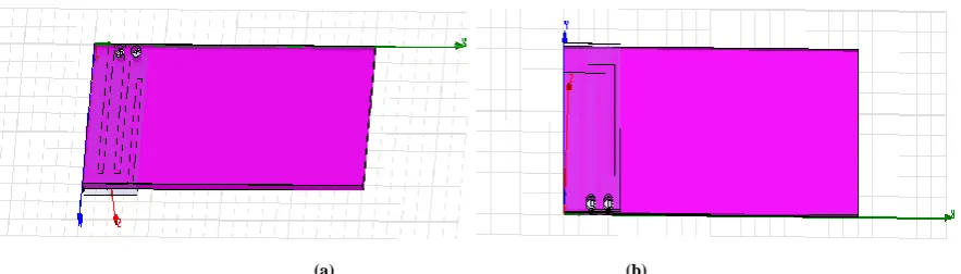 Fig. 1. Design of PIFA Antenna (a) side view (b) side view with a shorting pin and a feed point[13] 