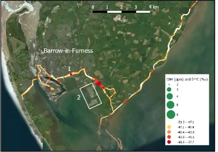 Figure 3.5 Map of mobile measurements around Barrow-in-Furness. Symbol width 