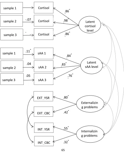 Figure 2.1 Measurement Model and Results for Latent Variable Cortisol, Salivary Alpha-amylase and Behavior problems 