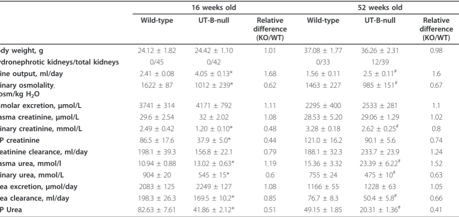 Figure 1 Urine concentrating ability in 52-week-old UT-B-null and wild-type micegroup).