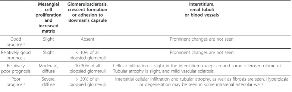Table 1 Histological severity of IgAN (Japanese Clinical Guidelines )