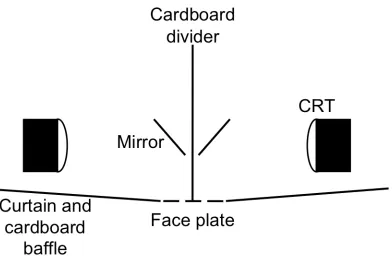 Figure 8:  Bird’s-eye-view schematic of stereo apparatus.  Two CRTs and two mirrors 