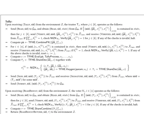 Figure 7: TFHE based statement voting scheme Πfhe-SV in the { G¯BB, F�Cert}-hybrid world (Part III).