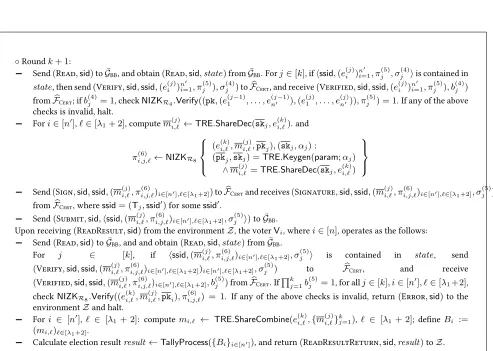 Figure 15: Mix-net based statement voting scheme Πmix-SV in the { G¯BB, F�Cert}-hybrid world (Part IV).