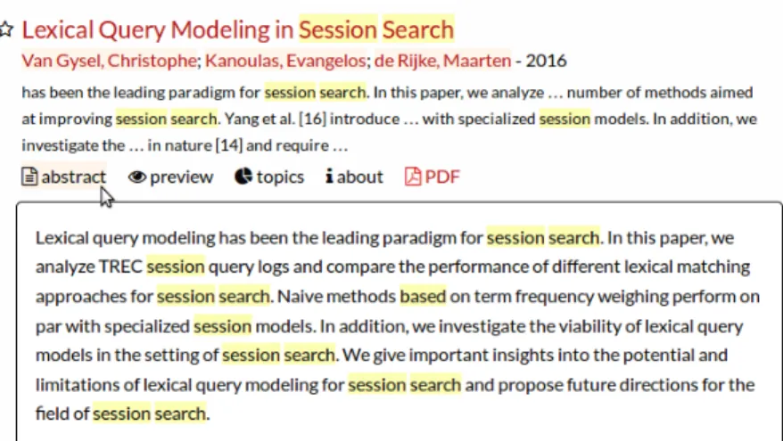 Figure 4.4.: A single document on the search result page, with a preview of its abstract