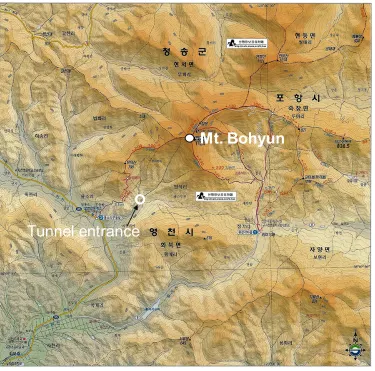 FIG. 5: Mt. Bohyun as a candidate site for the second Hyper-K detector in Korea. It is 1124 m