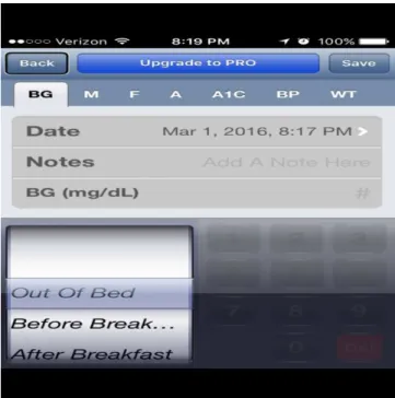 Figure 1: Add log screen in Glucose Buddy app. 