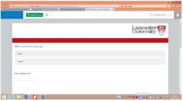 Figure 3.2 The instructions for the questionnaire in the pilot study (on Qualtrics) 