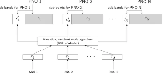 Fig. 1: Network model for cellular network with N PNOs and S SNOs