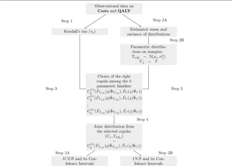 Fig. 4 Schema of the procedure to perform cost-effectiveness analysis using copulas as shown in this paper