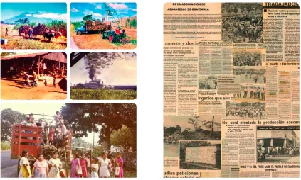 Fig. 3.8 Screenshot of pages 22 and 23 in Porque Queríamos Salir de Tanta Pobreza. The image on the left shows a collection of photographs of life on the sugar plantations