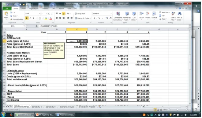 Figure 2: Example of Feedback Provided for a Case Study Assignment in an  Excel Spreadhseet 