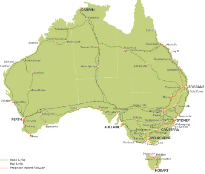 Figure 6  Indicative map of key freight routes identified by Infrastructure Australia