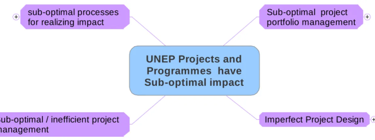 Figure 1. UNEP’s Framework of Lessons Learned showing the central problem and  the first level, or ‘cornerstones’, of causal problems