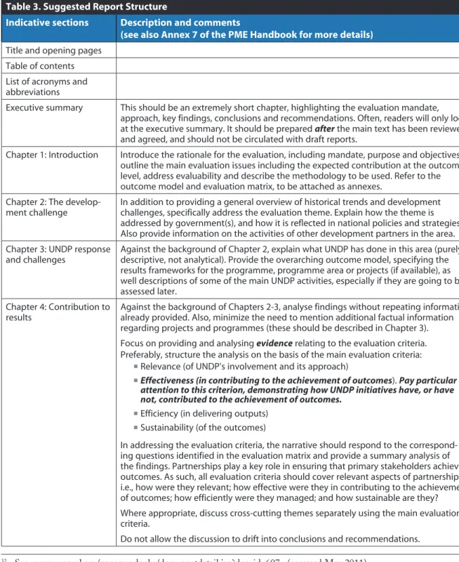Table 3. suggested Report structure