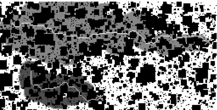Fig. 5. Two A* searches on a 256×128 grid (cropped to conserve space;