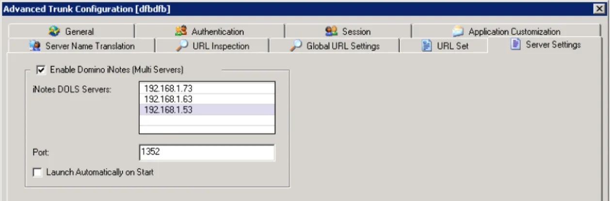 Figure 7. Server Settings Tab–Domino iNotes (Multiple Servers)