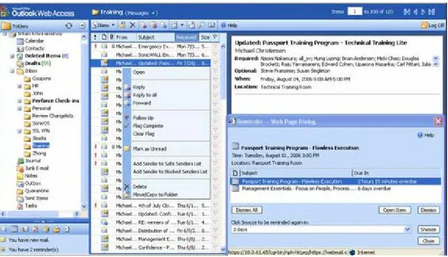 Figure 4 provides a view of the Microsoft OWA Premium interface using the SRA appliance HTTP(S) reverse  proxy