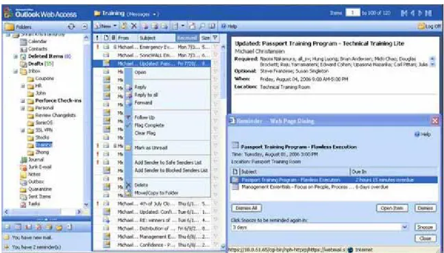 Figure 3 provides a view of the Microsoft OWA Premium interface using the SONICWALL SRA  appliance HTTP(S) reverse proxy