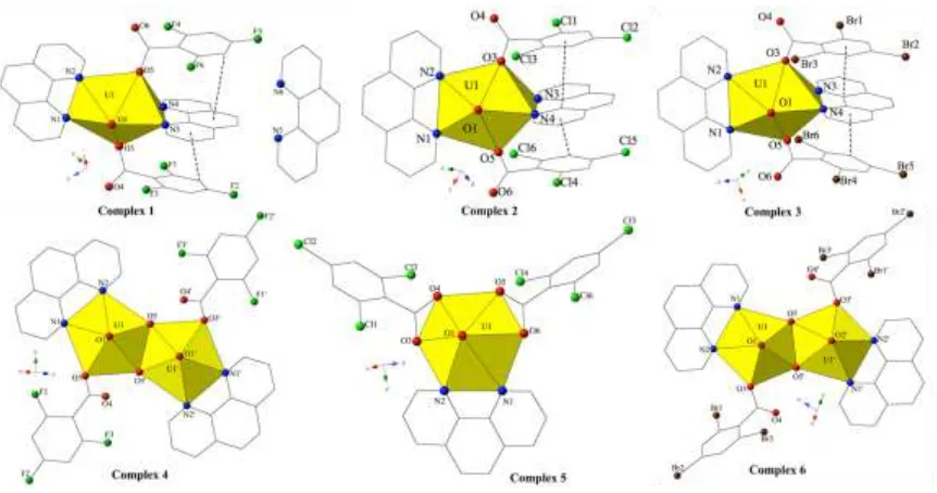 Figure 4 Summary of observed local coordination environments for ‘bent’ and ‘non-bent’ complexes 1-6