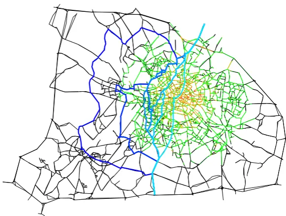 Figure 1: Berlin case study - Solution of the variable-sized robust shortest path prob-lem