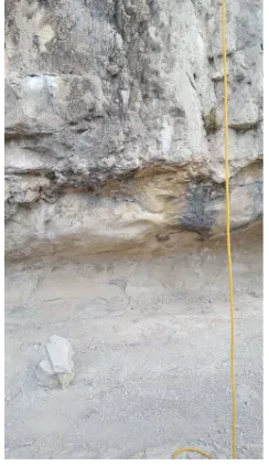 Figure 1: Image showing climbing chalk on a climb. The chalk marks are most clearly seen on the hand holds in the top left