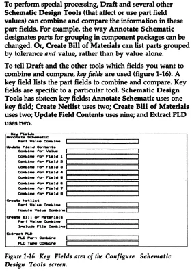 Figure 1-16. Key Fields area of the Configure Schematic Design Tools screen. 